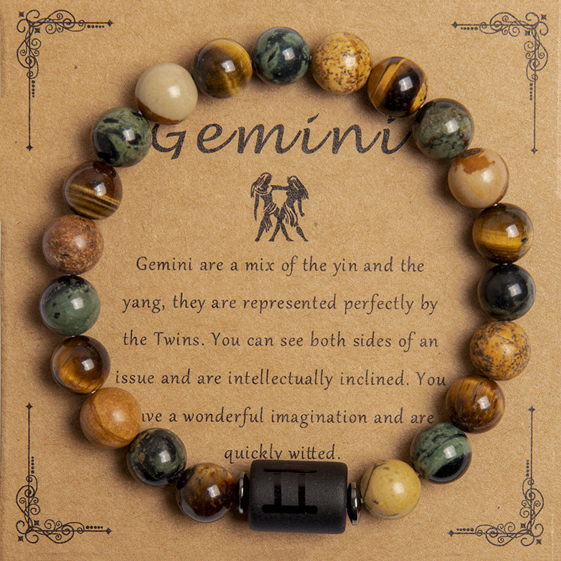 Natural Tiger Eye Zodiac Beaded Bracelet – 12 Constellations for Men & Women