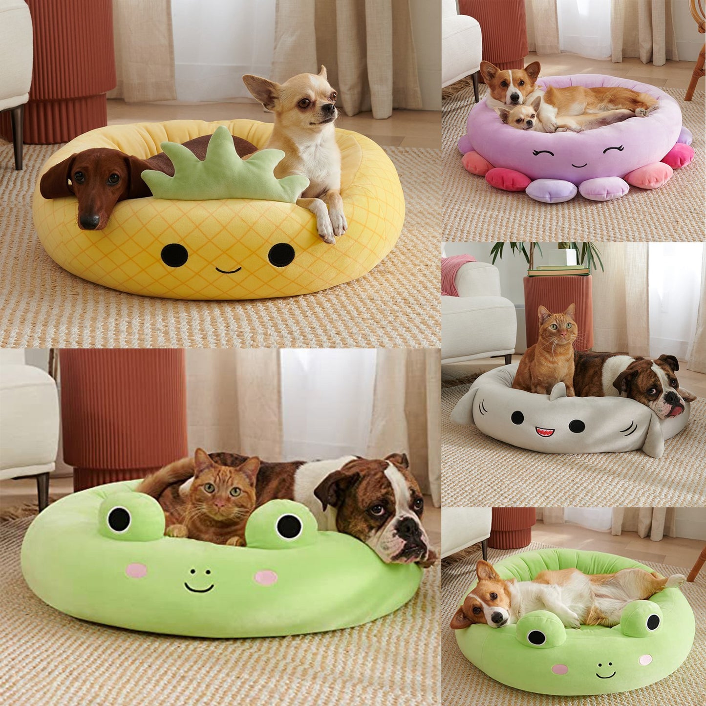 Fruit-Themed Plush Pet Bed – Super Soft Animal Print Dog/Cat Cushion