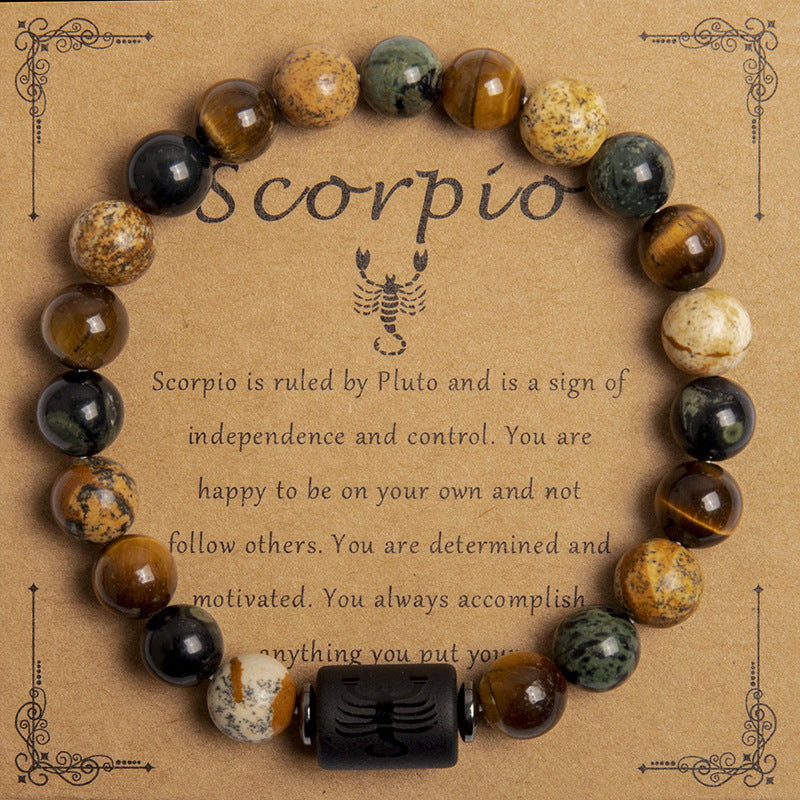 Natural Tiger Eye Zodiac Beaded Bracelet – 12 Constellations for Men & Women