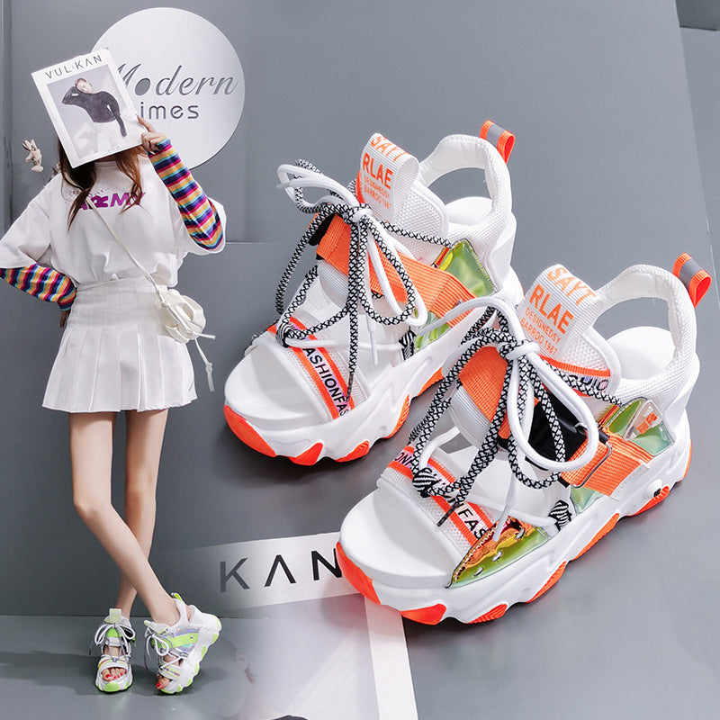 Women's Chunky Platform Sandals – 9CM Lace-Up Wedge Beach Shoes (Designer Summer Style)