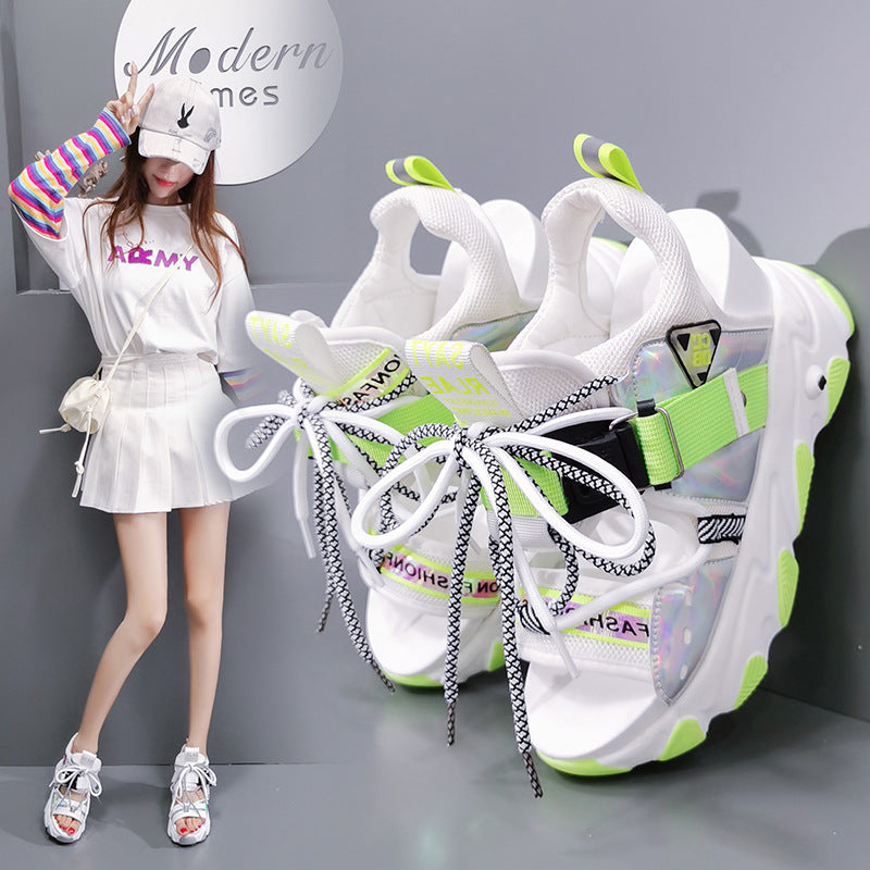 Women's Chunky Platform Sandals – 9CM Lace-Up Wedge Beach Shoes (Designer Summer Style)