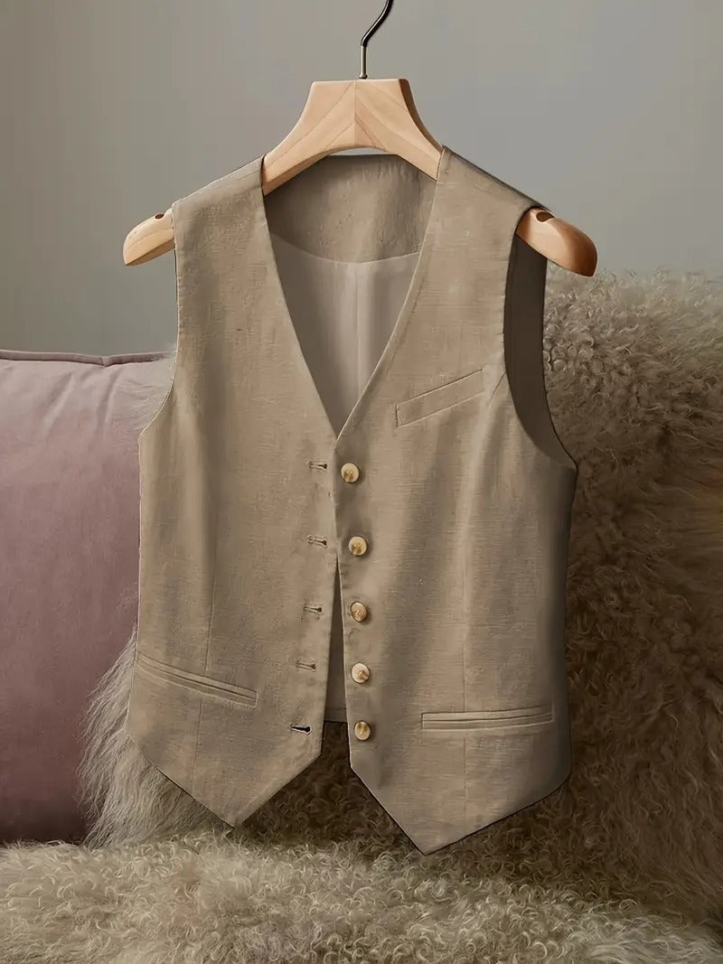 Women's Linen Vest Jacket - Casual Elegant Waist-Cinching Cover-Up