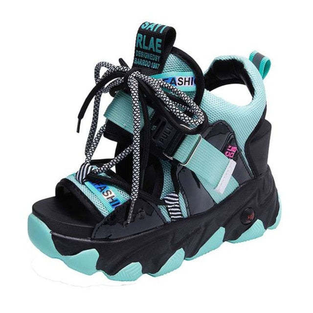 Women's Chunky Platform Sandals – 9CM Lace-Up Wedge Beach Shoes (Designer Summer Style)
