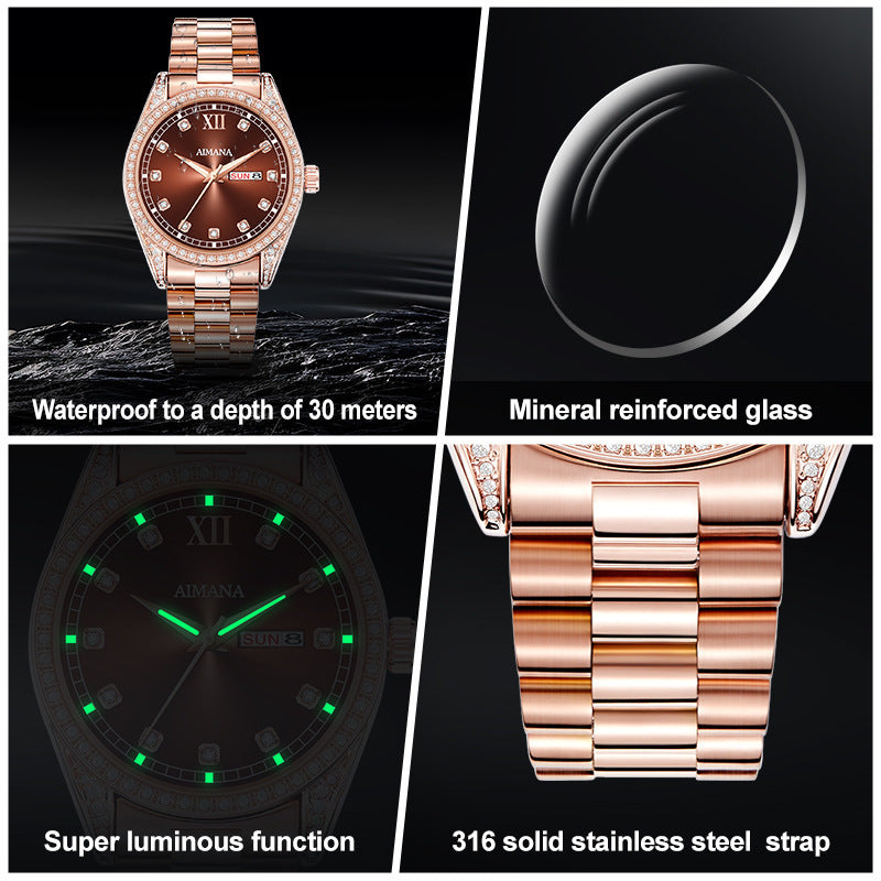 Women's Diamond Quartz Watch – LOG Series Minimalist Stainless Steel
