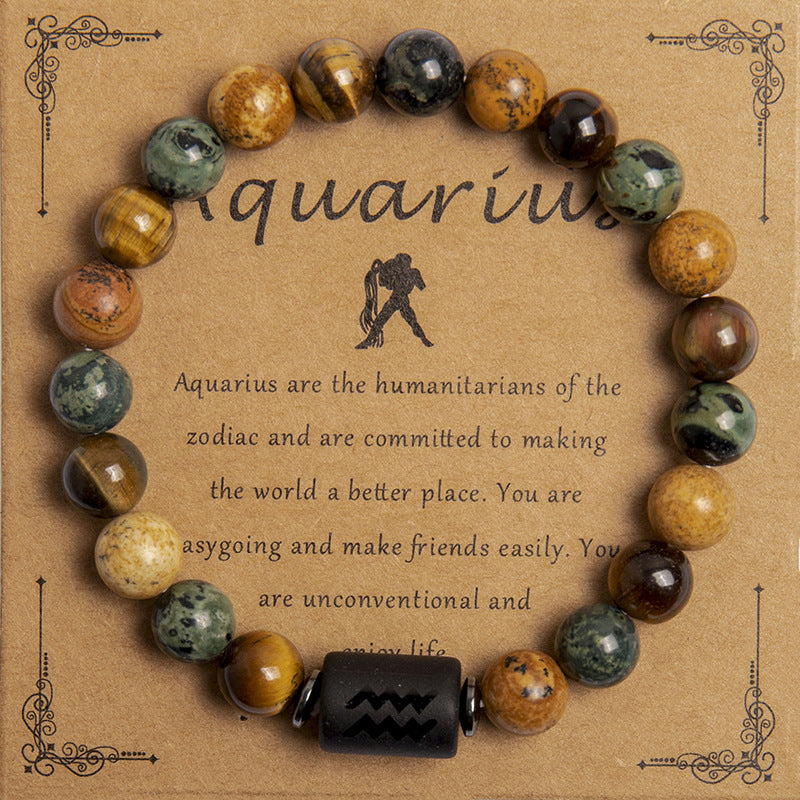Natural Tiger Eye Zodiac Beaded Bracelet – 12 Constellations for Men & Women