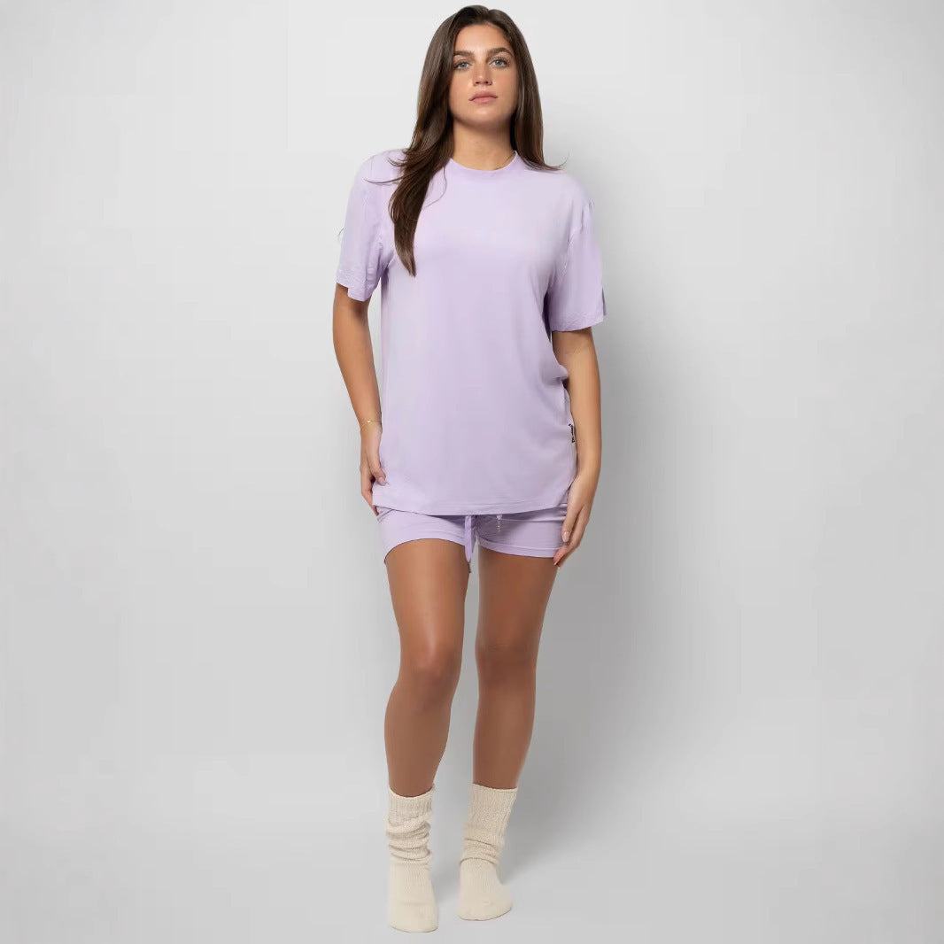 Plus Size Summer Pajama Set – Women’s Loose Casual Short Sleeve Home Wear Suit
