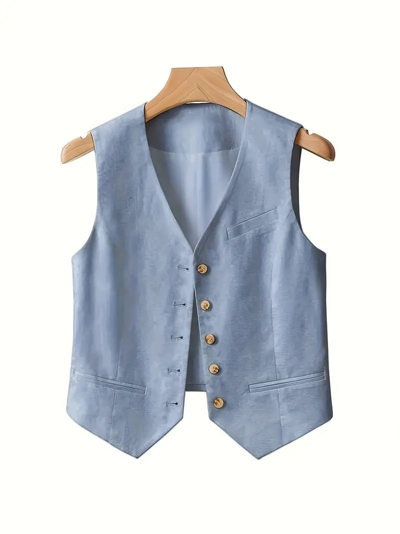 Women's Linen Vest Jacket - Casual Elegant Waist-Cinching Cover-Up