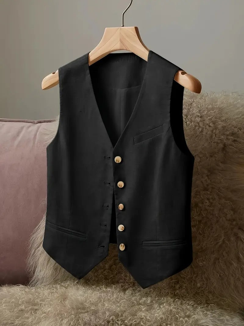 Women's Linen Vest Jacket - Casual Elegant Waist-Cinching Cover-Up