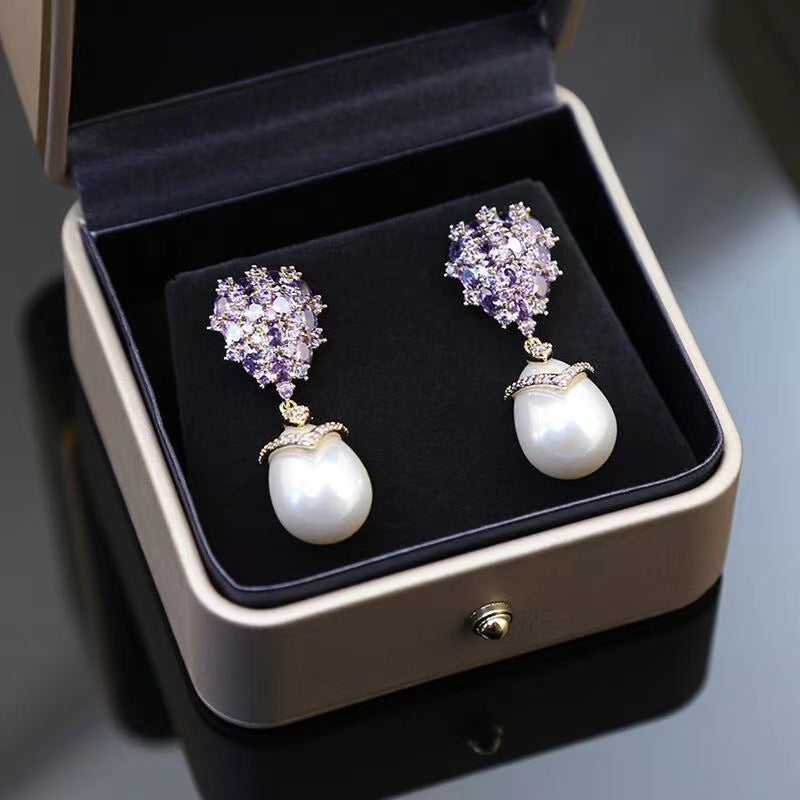 French Retro Zircon Earrings – Sterling Silver Needle Inlaid Luxe Style