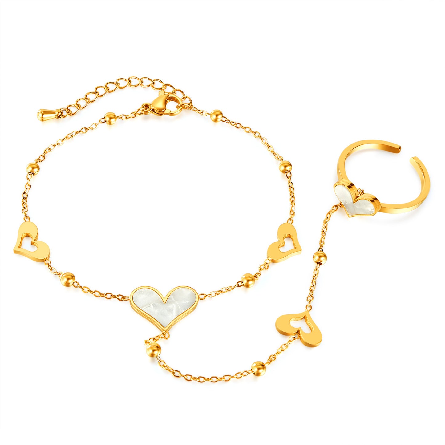 Stainless Steel Heart-Shaped Bracelet – Adjustable Love Ring Chain for Women