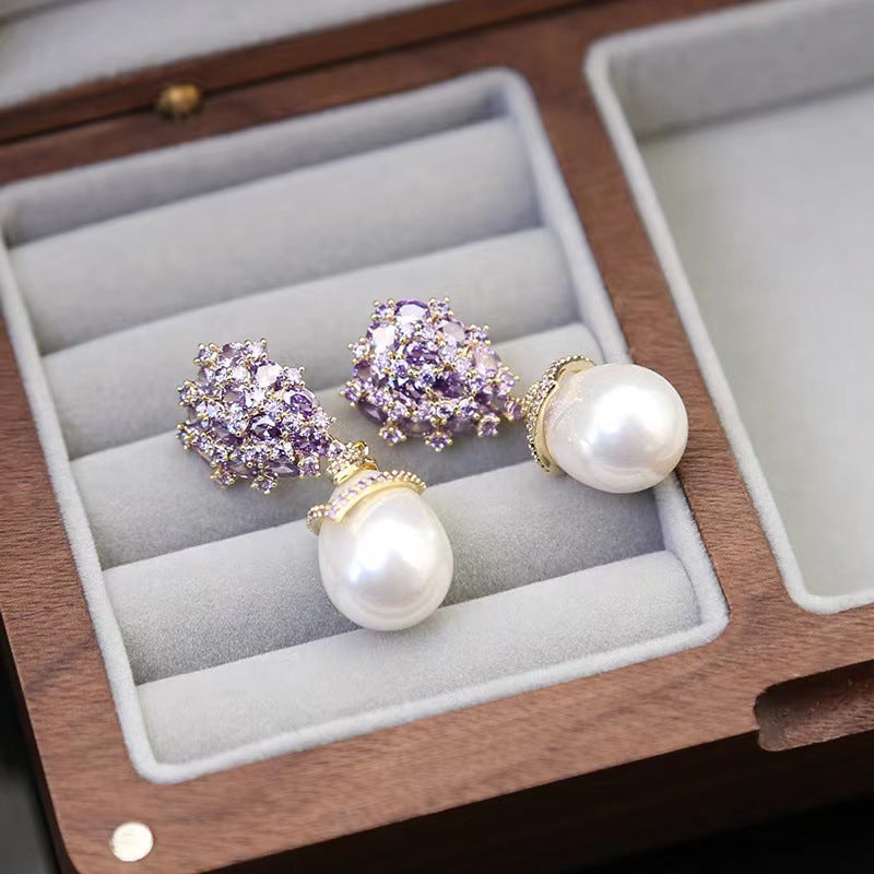 French Retro Zircon Earrings – Sterling Silver Needle Inlaid Luxe Style