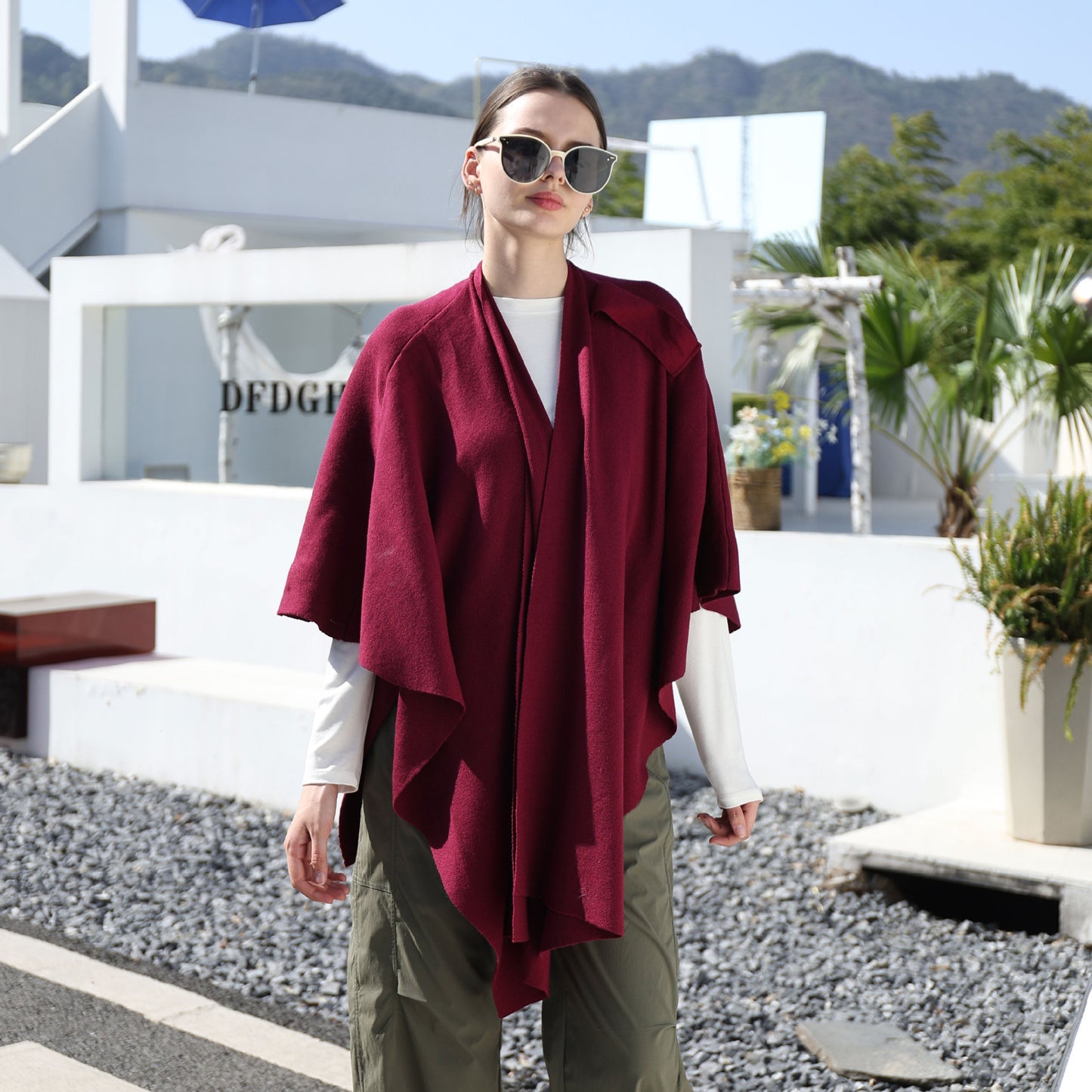 Women’s Solid Color Knitted Shawl – Simple Side Strap Shoulder Wrap