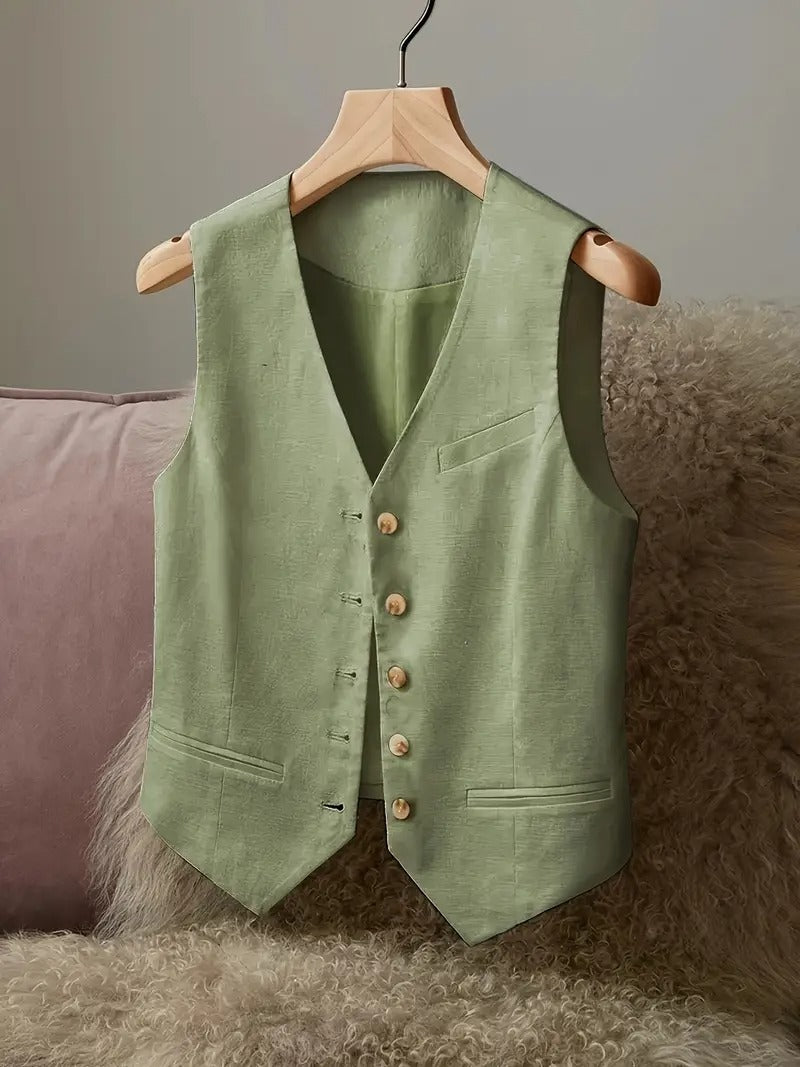 Women's Linen Vest Jacket - Casual Elegant Waist-Cinching Cover-Up
