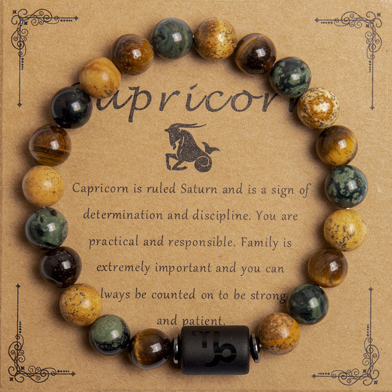 Natural Tiger Eye Zodiac Beaded Bracelet – 12 Constellations for Men & Women
