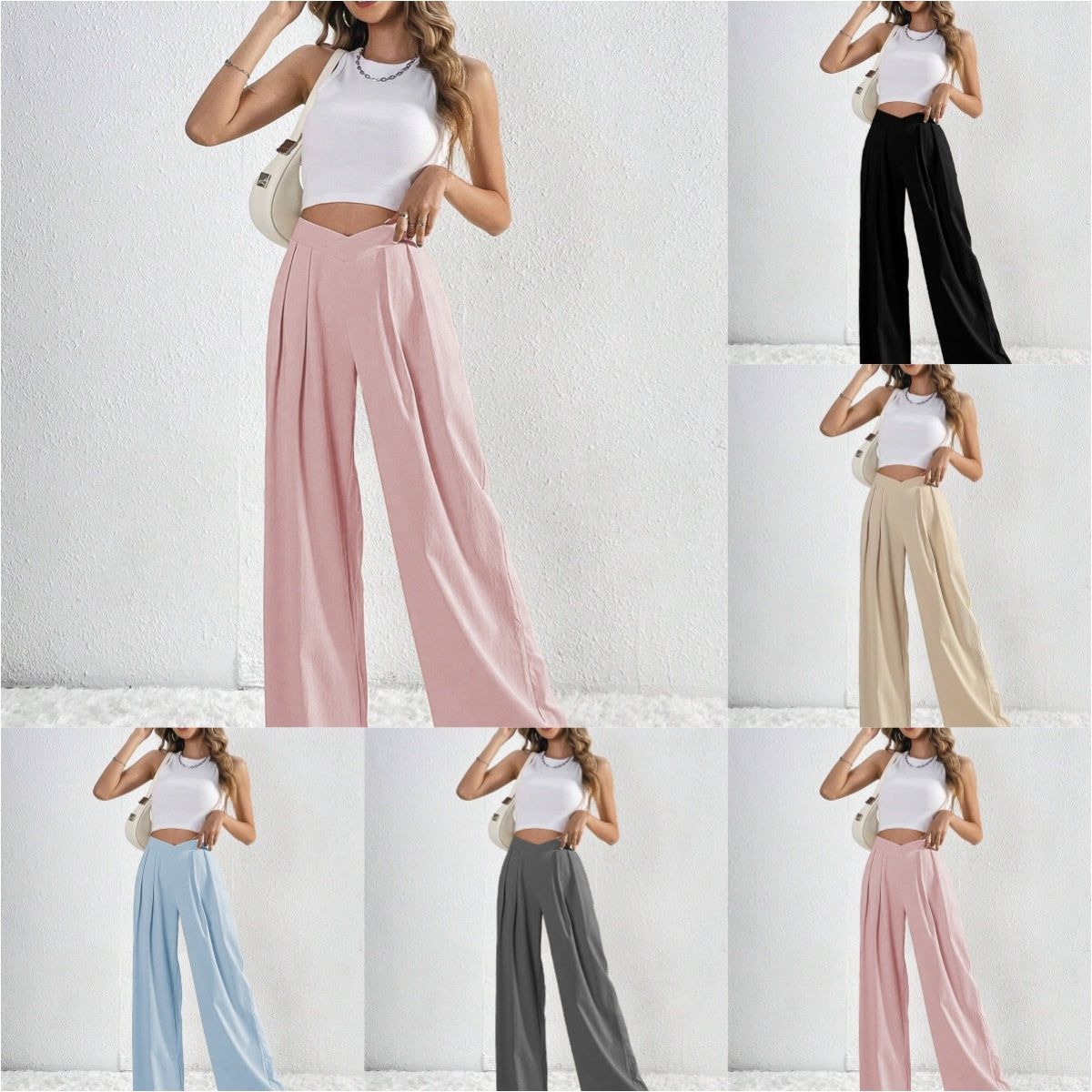 Women’s Summer Wide-Leg Pants – Breathable Pleated Trousers for Casual & Office Wear