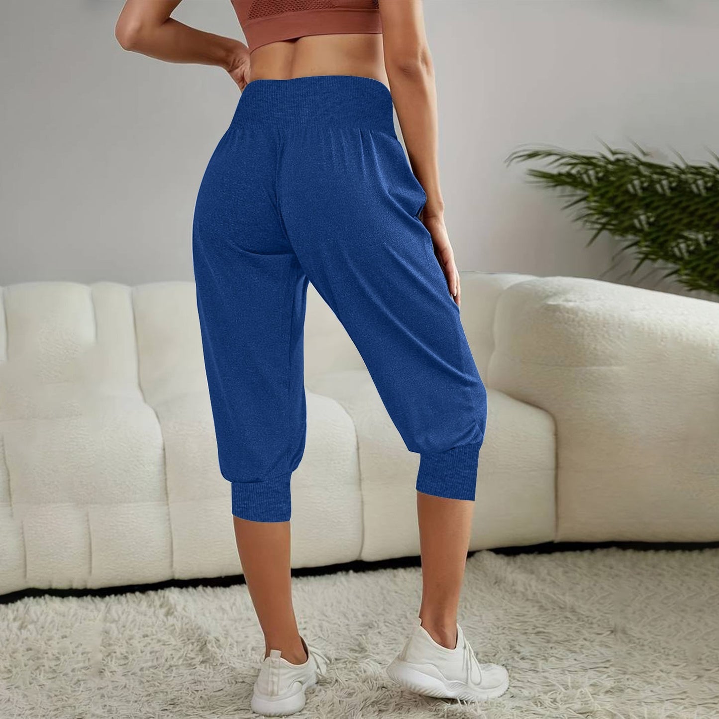 Women's High Waist Harem Pants – Casual Ankle-Tied Lounge Pants for Home Wear