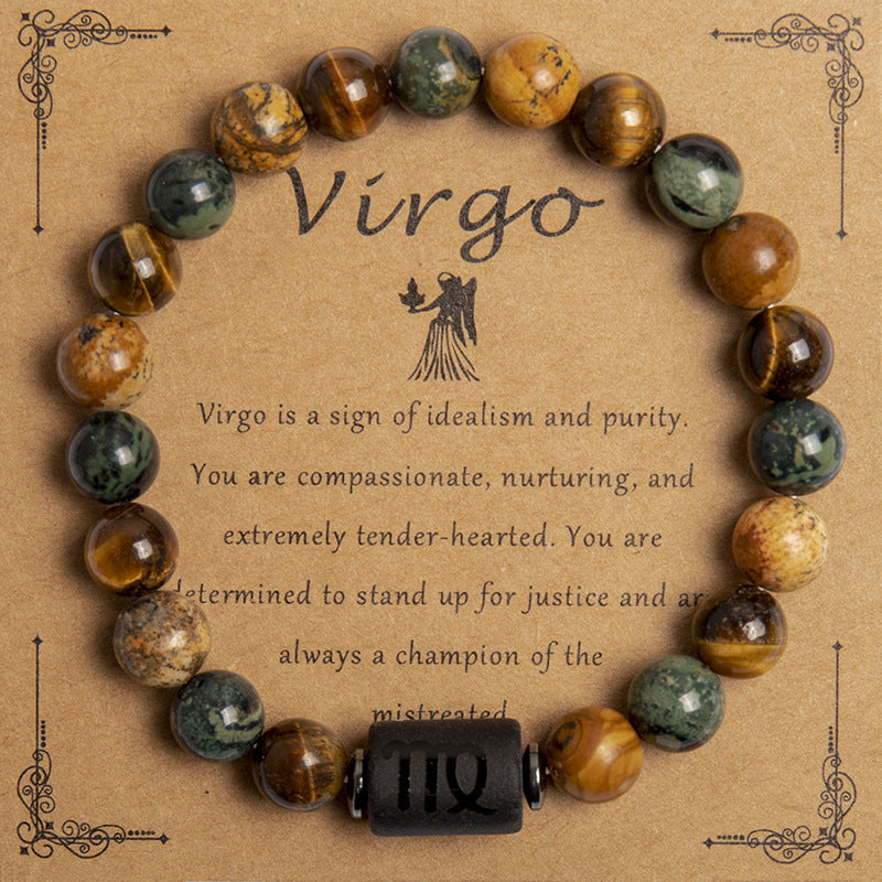 Natural Tiger Eye Zodiac Beaded Bracelet – 12 Constellations for Men & Women