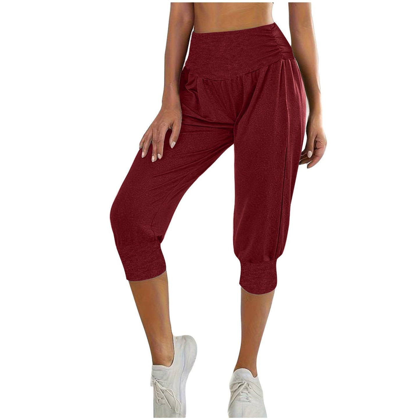 Women's High Waist Harem Pants – Casual Ankle-Tied Lounge Pants for Home Wear