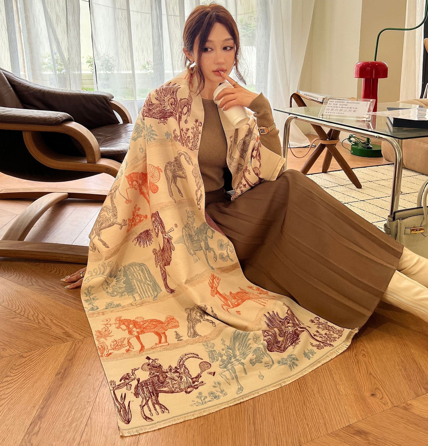 Elegant National Style Cashmere Scarf – Double-Sided Jacquard Shawl for Women
