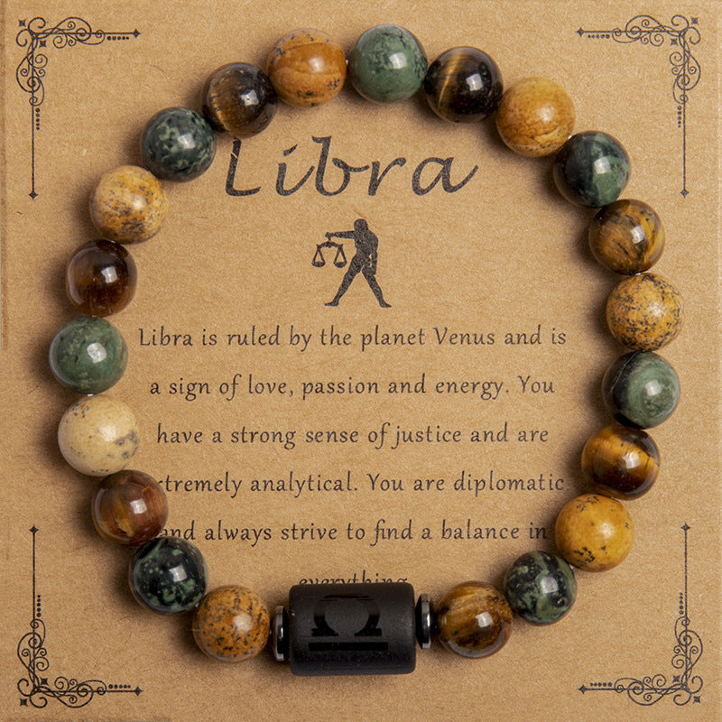 Natural Tiger Eye Zodiac Beaded Bracelet – 12 Constellations for Men & Women