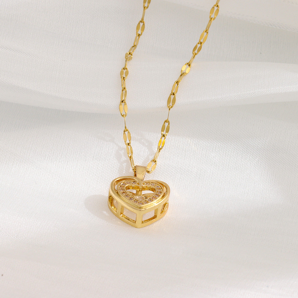 Double Layer Love Necklace – Elegant Rhinestone Pendant for Women