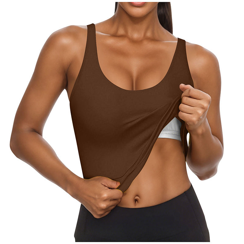 Women's U-Neck Tank Top with Built-In Bra – Fitted Sleeveless Undershirt
