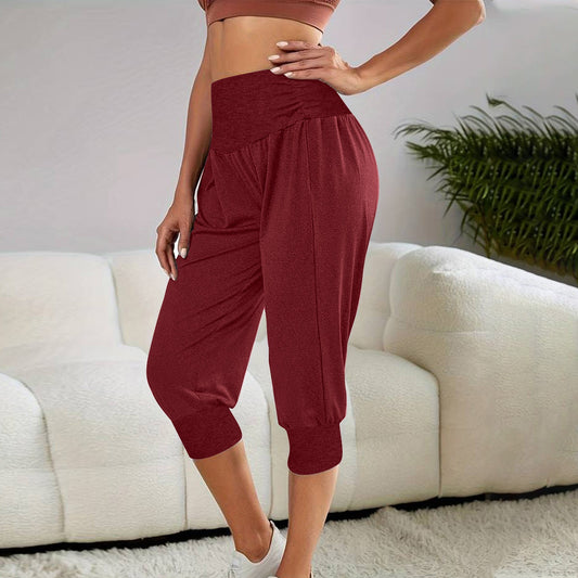 Women's High Waist Harem Pants – Casual Ankle-Tied Lounge Pants for Home Wear