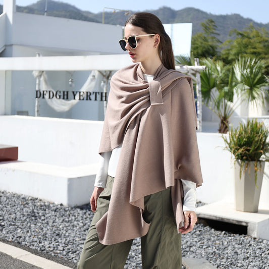 Women’s Solid Color Knitted Shawl – Simple Side Strap Shoulder Wrap