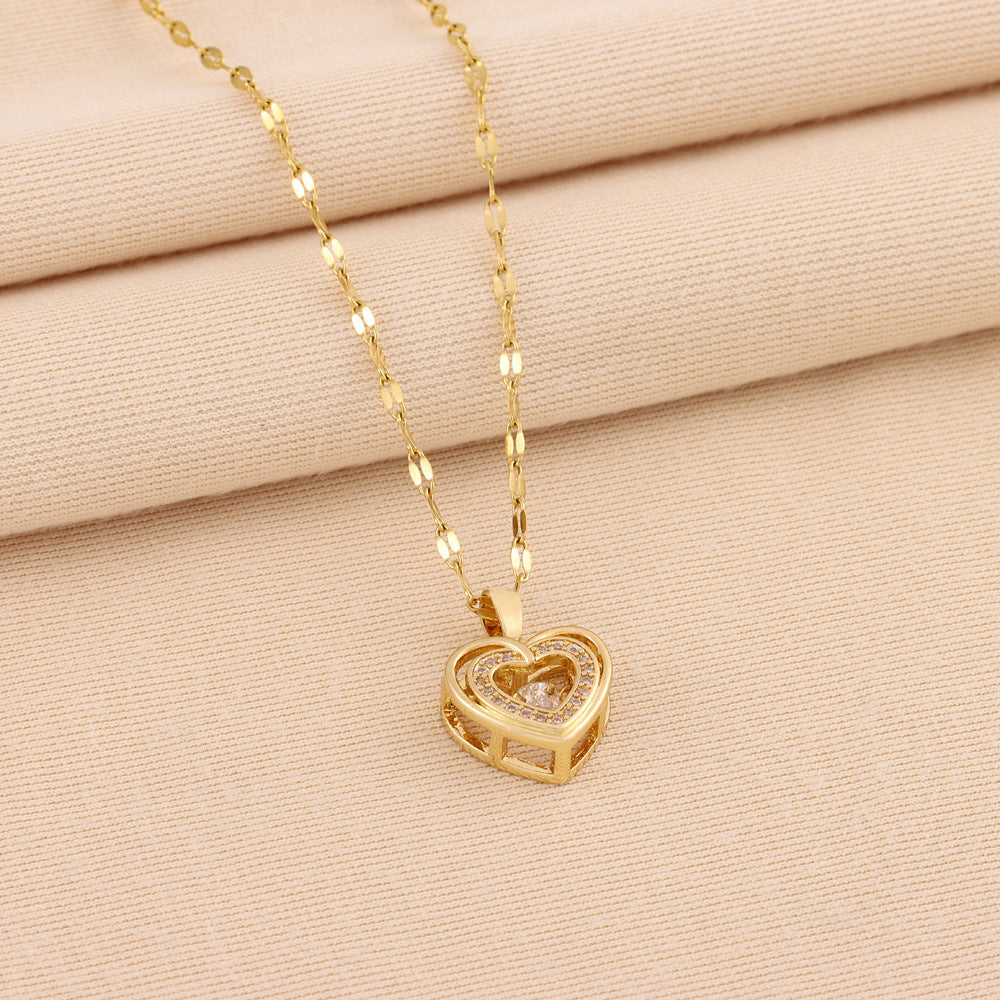 Double Layer Love Necklace – Elegant Rhinestone Pendant for Women