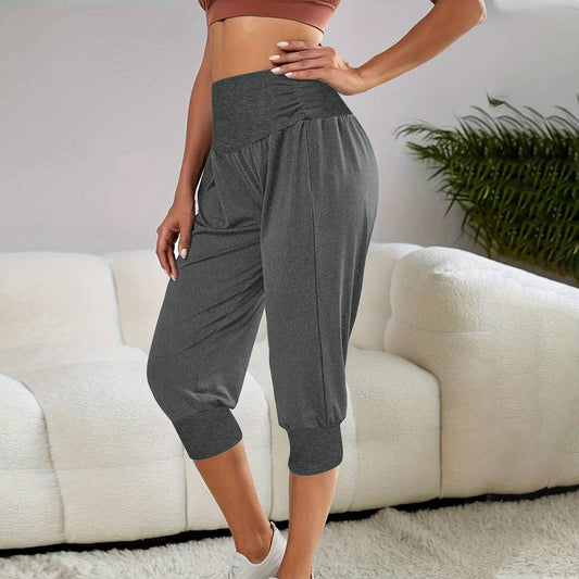 Women's High Waist Harem Pants – Casual Ankle-Tied Lounge Pants for Home Wear