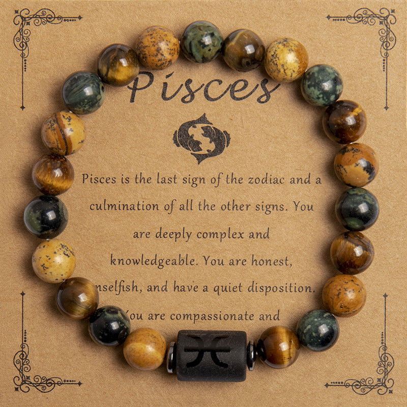 Natural Tiger Eye Zodiac Beaded Bracelet – 12 Constellations for Men & Women