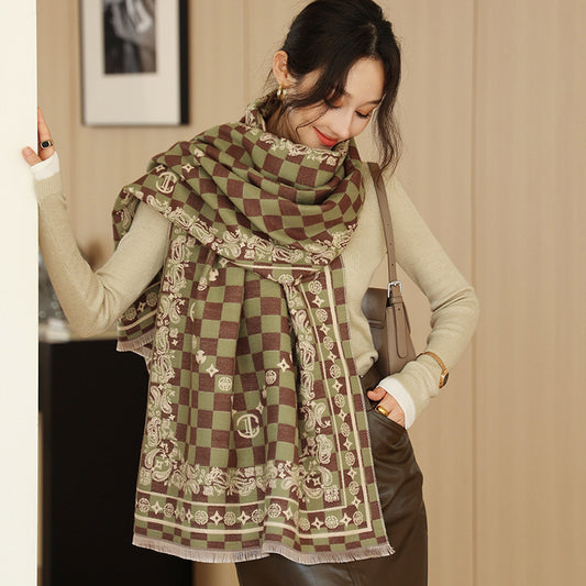 Elegant National Style Cashmere Scarf – Double-Sided Jacquard Shawl for Women