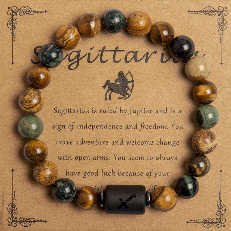 Natural Tiger Eye Zodiac Beaded Bracelet – 12 Constellations for Men & Women