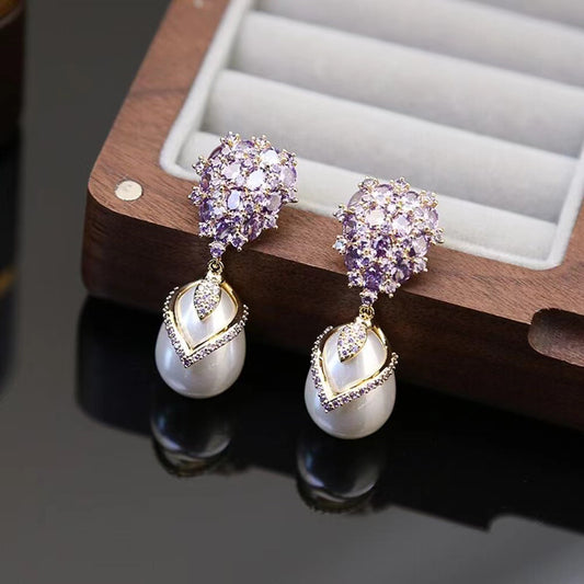 French Retro Zircon Earrings – Sterling Silver Needle Inlaid Luxe Style