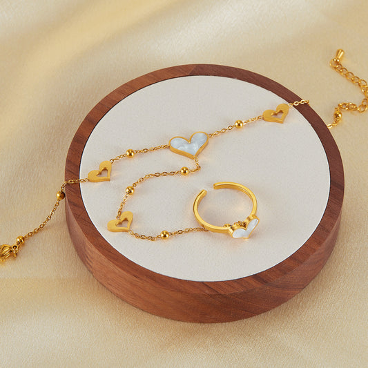 Stainless Steel Heart-Shaped Bracelet – Adjustable Love Ring Chain for Women