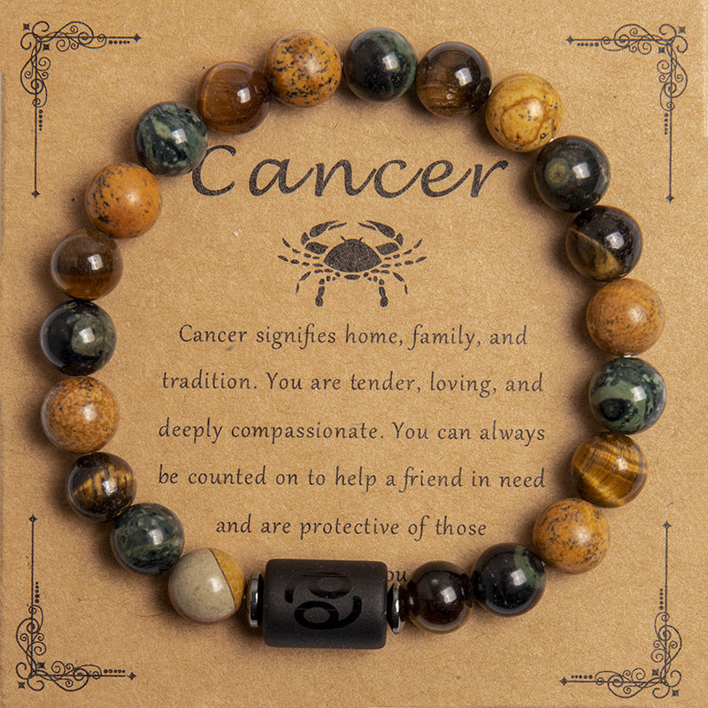 Natural Tiger Eye Zodiac Beaded Bracelet – 12 Constellations for Men & Women