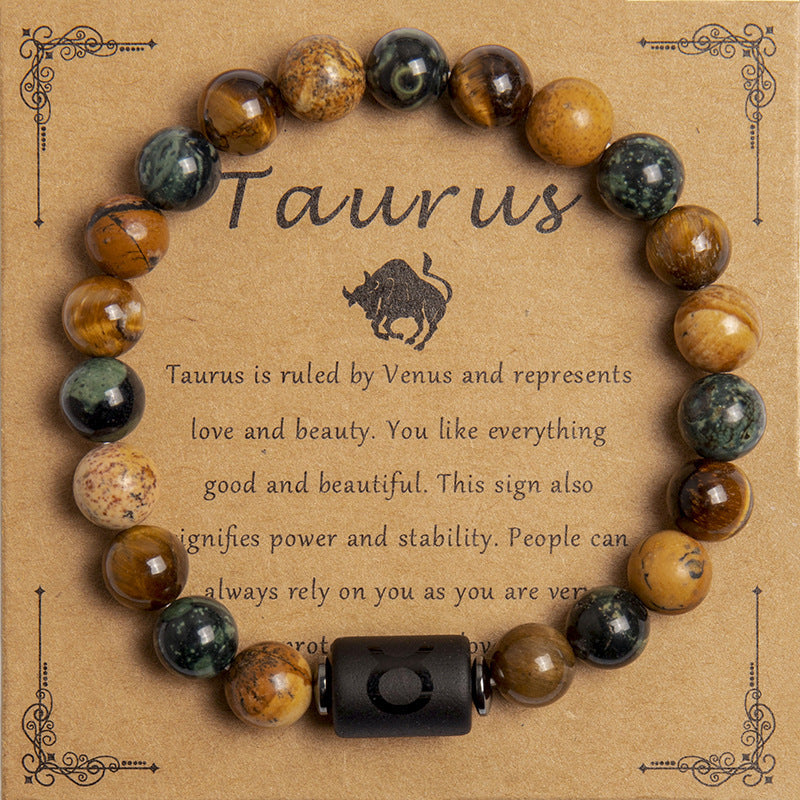 Natural Tiger Eye Zodiac Beaded Bracelet – 12 Constellations for Men & Women