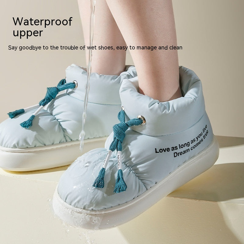 Women's Winter Plush Snow Boots – Waterproof Indoor/Outdoor Ankle Boots with Drawstring & Soft Sole