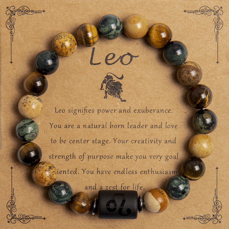 Natural Tiger Eye Zodiac Beaded Bracelet – 12 Constellations for Men & Women