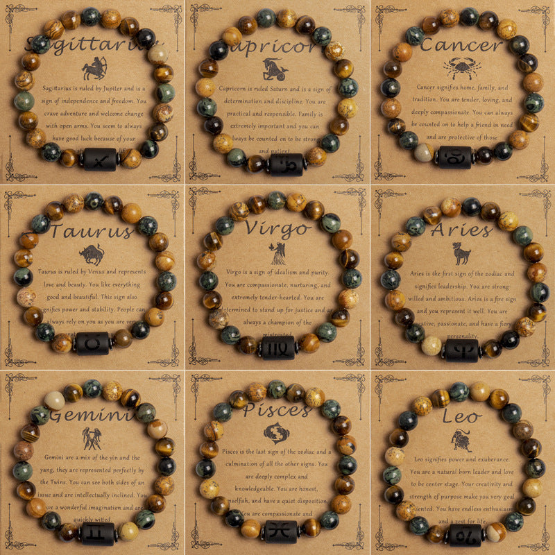 Natural Tiger Eye Zodiac Beaded Bracelet – 12 Constellations for Men & Women