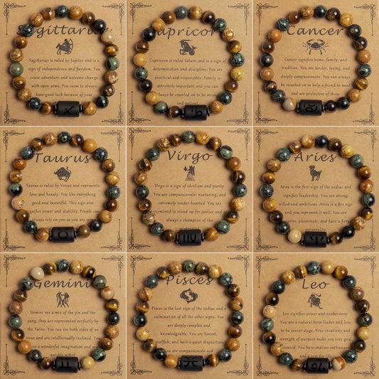 Natural Tiger Eye Zodiac Beaded Bracelet – 12 Constellations for Men & Women