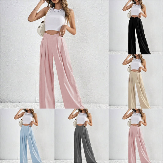 Women’s Summer Wide-Leg Pants – Breathable Pleated Trousers for Casual & Office Wear