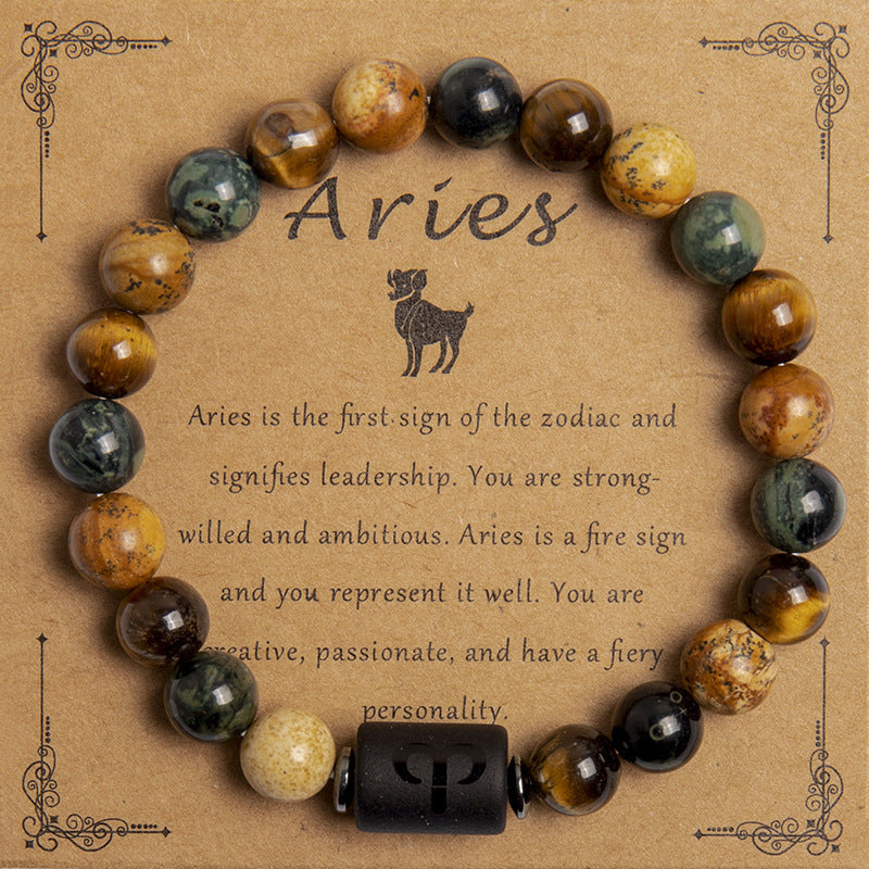 Natural Tiger Eye Zodiac Beaded Bracelet – 12 Constellations for Men & Women