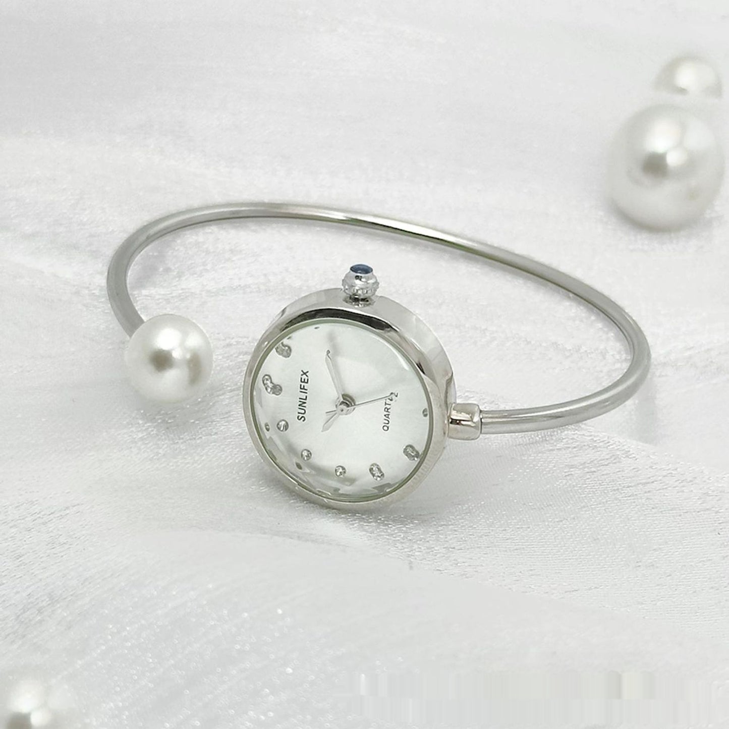 Women’s Elegant Pearl Bangle Watch – High-Grade Fashion Bracelet Timepiece