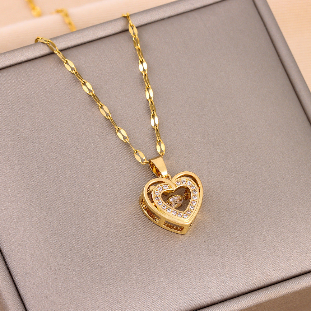Double Layer Love Necklace – Elegant Rhinestone Pendant for Women