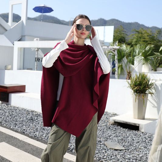 Women’s Solid Color Knitted Shawl – Simple Side Strap Shoulder Wrap
