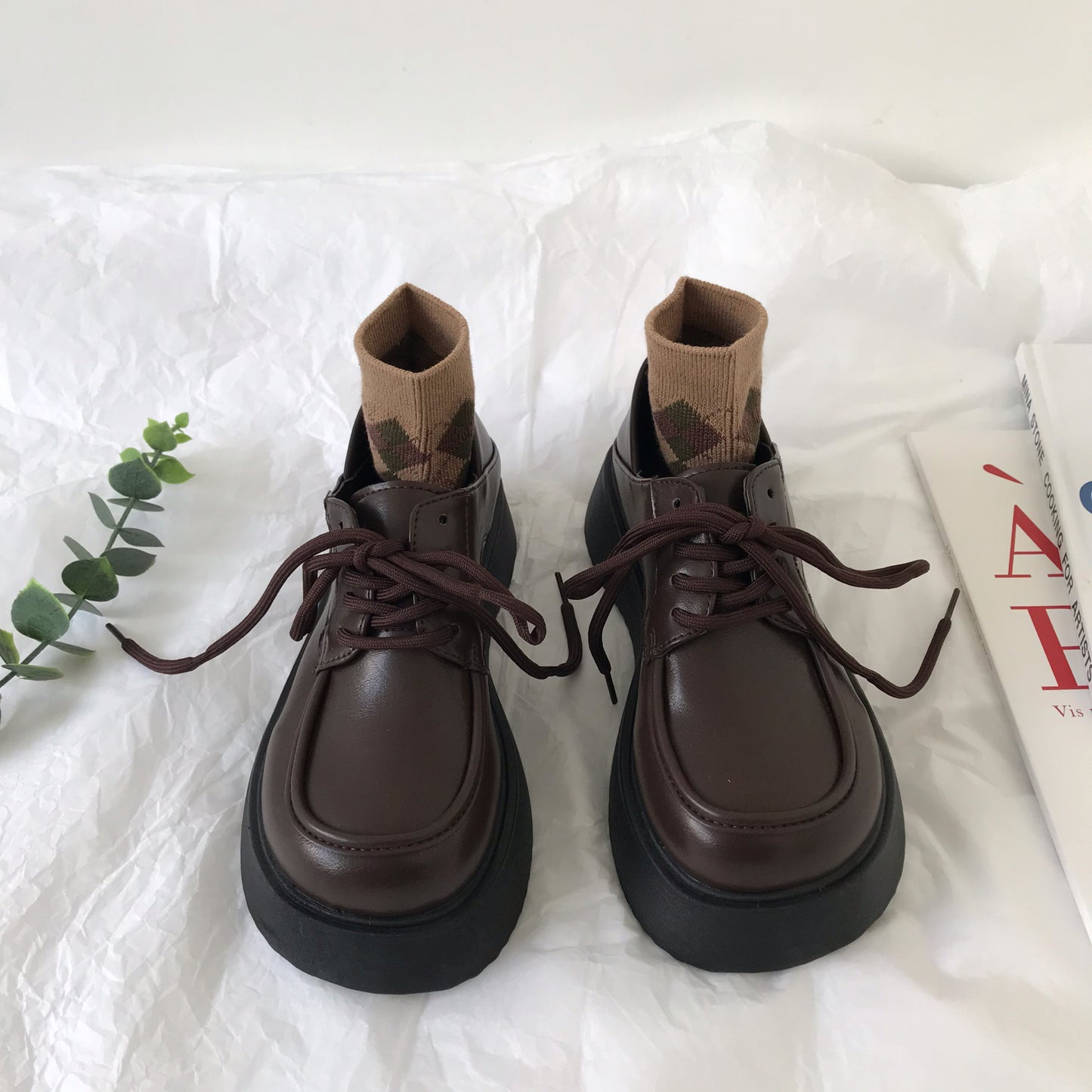 Women's Brown Mary Jane Shoes – Thick-Soled Leather Retro Flats (Preppy English Style)