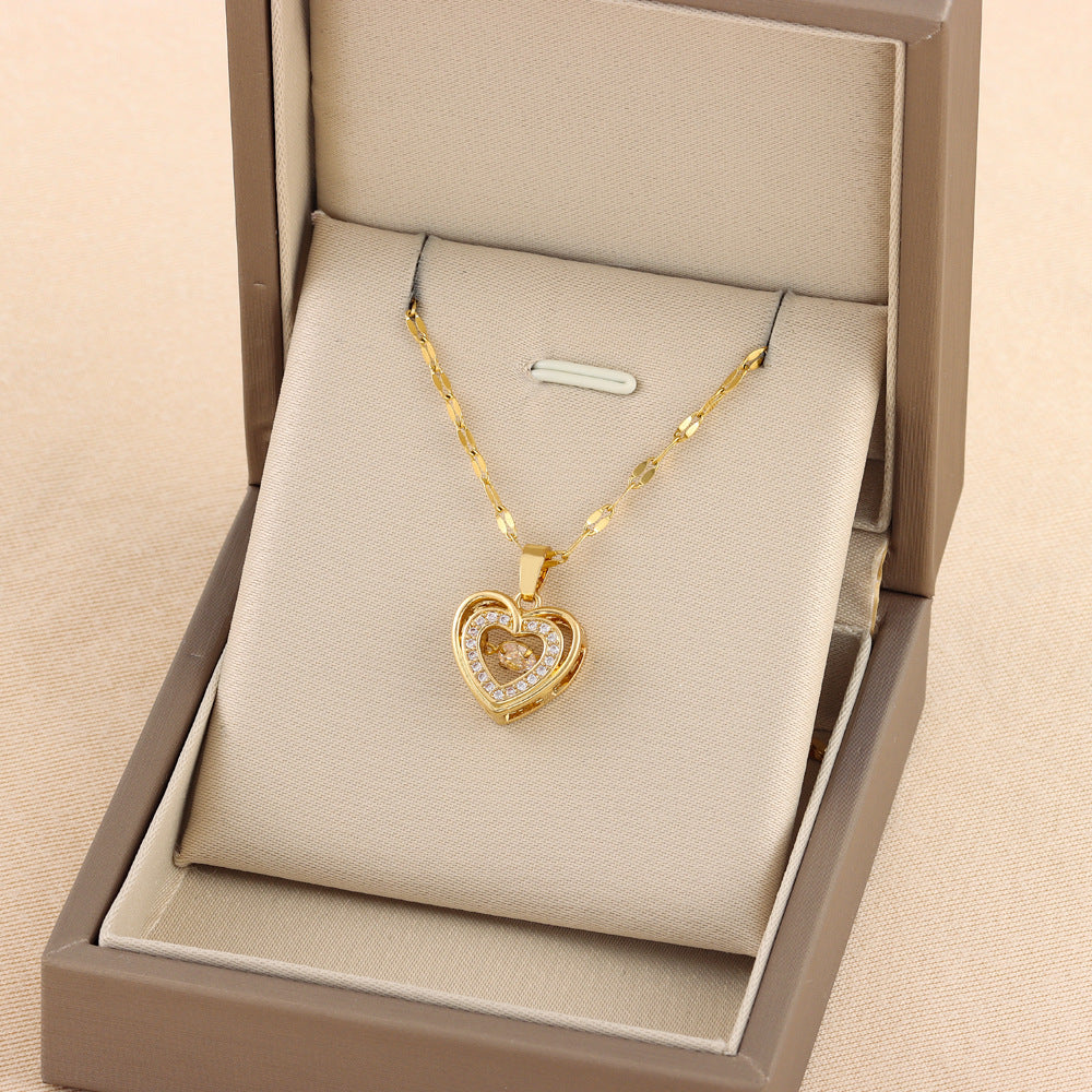 Double Layer Love Necklace – Elegant Rhinestone Pendant for Women